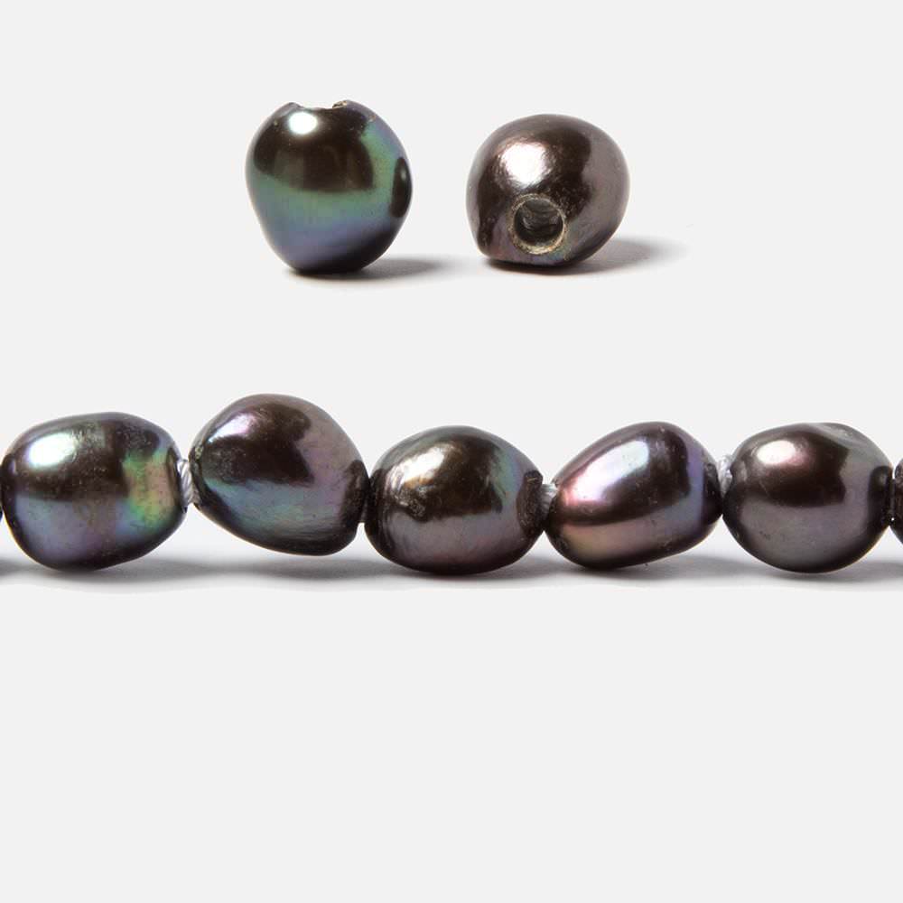 10x9-11x10mm Dark Peacock Baroque 2.5mm large hole Pearls 15 in. 37 pcs - Beadsofcambay.com