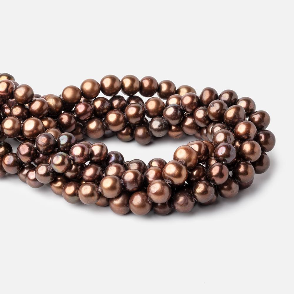 10x9-11x9mm Chocolate Off Round Freshwater Pearl Beads 15 inch 41 pieces - Beadsofcambay.com