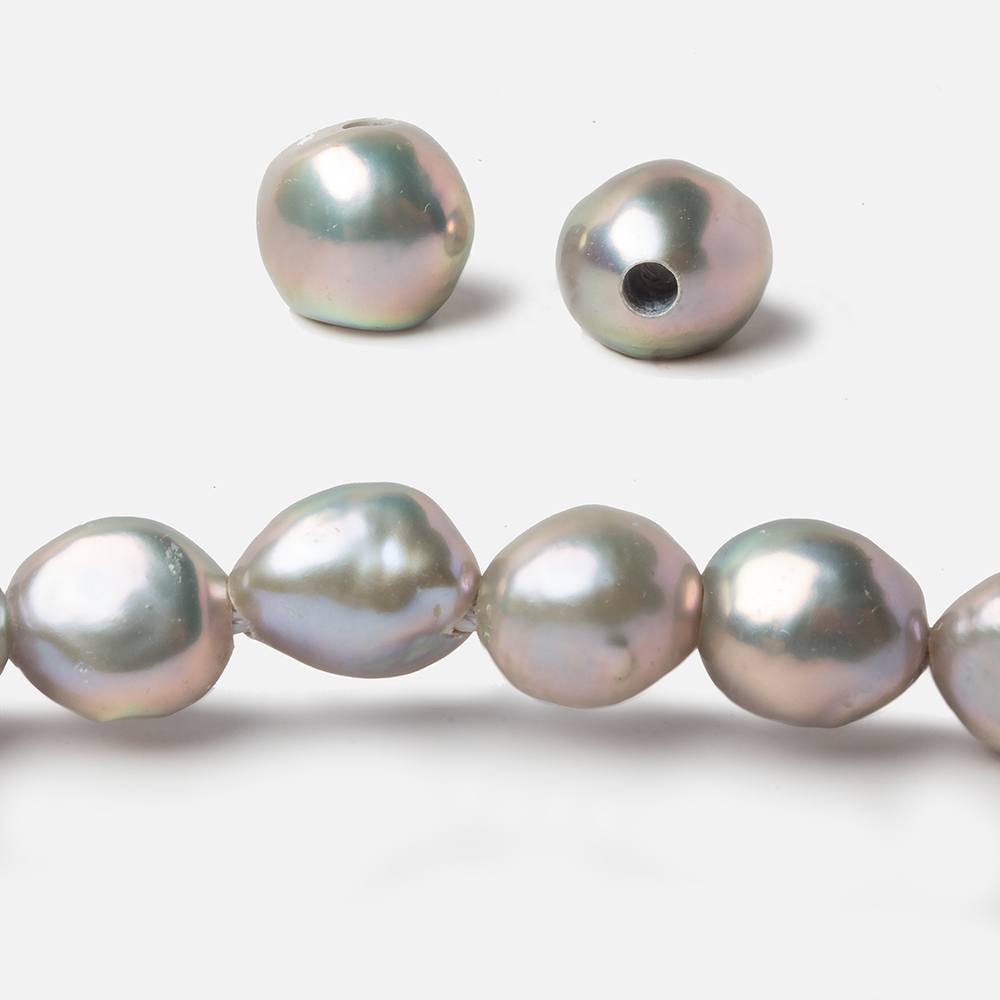 10x9-12x10mm Iridescent Pink Silver Baroque 2.5mm large hole Pearl 15 in. 35 pcs - Beadsofcambay.com