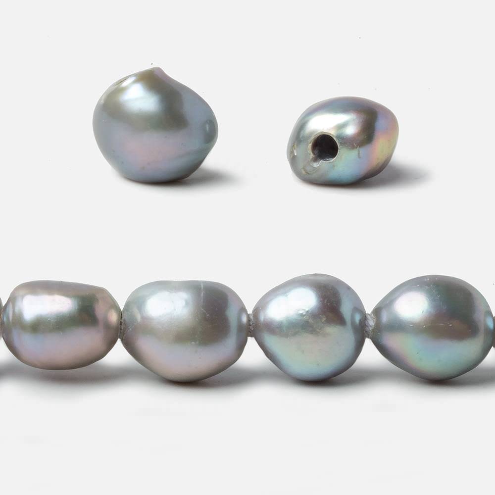 10x9-12x10mm Silver Teal 2.5mm Large Hole Baroque Freshwater Pearls 15 in 33 pcs - Beadsofcambay.com