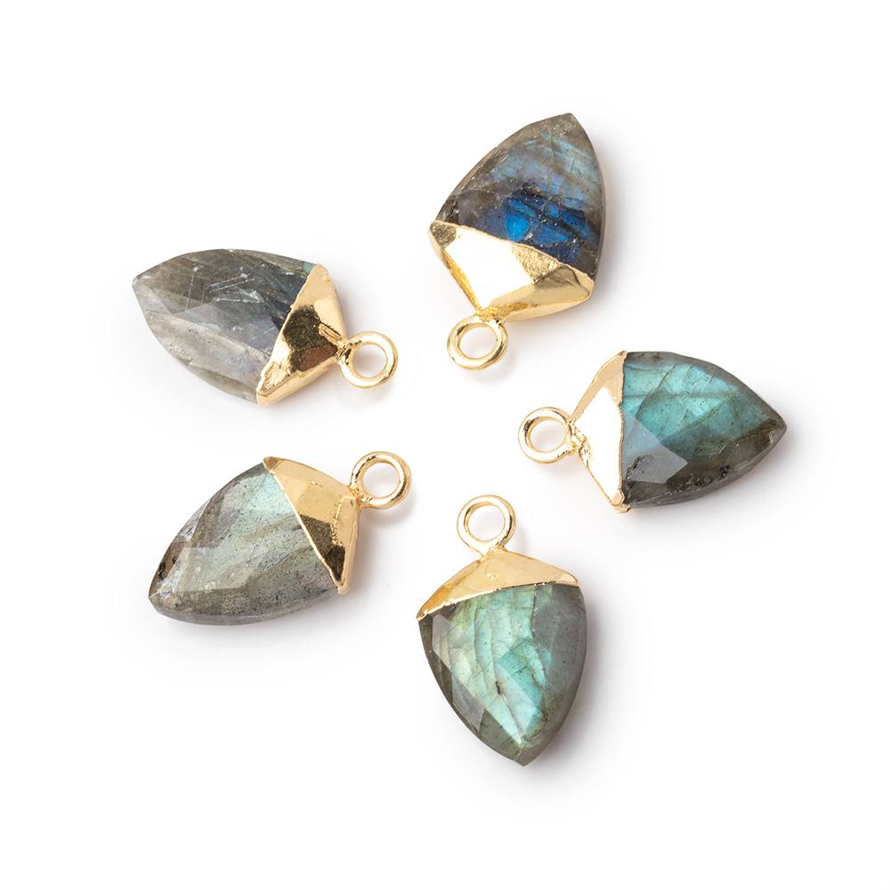 10x9-13x10mm Gold Leafed Labradorite Faceted Shield Focal Pendant 1 piece - Beadsofcambay.com