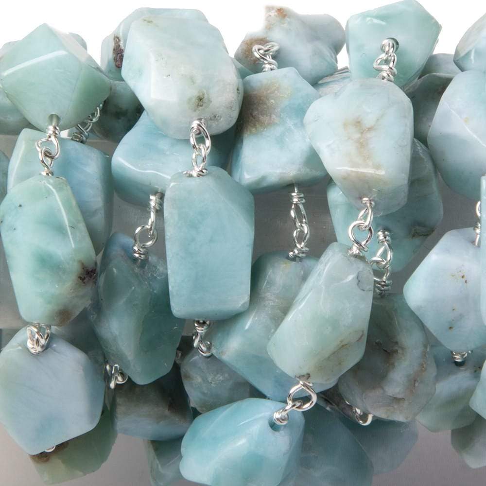 10x9-13x9mm Larimar faceted nugget .925 Silver Chain by the foot 20 pieces - Beadsofcambay.com