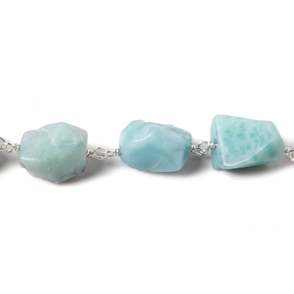 10x9-13x9mm Larimar faceted nugget .925 Silver Chain by the foot 20 pieces - Beadsofcambay.com