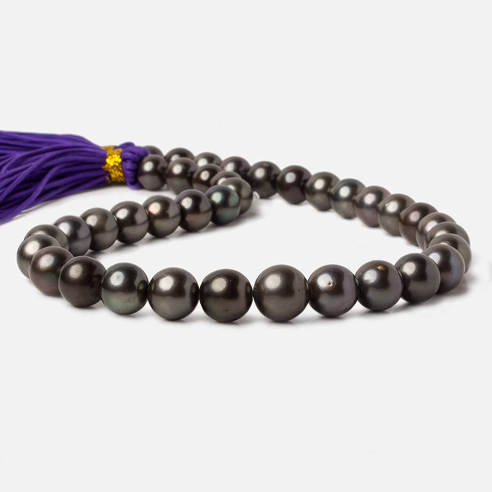 10x9.5-12.5x12.5mm Dark Grey Tahitian Round Saltwater Pearls 16 inch 37 pieces A - Beadsofcambay.com