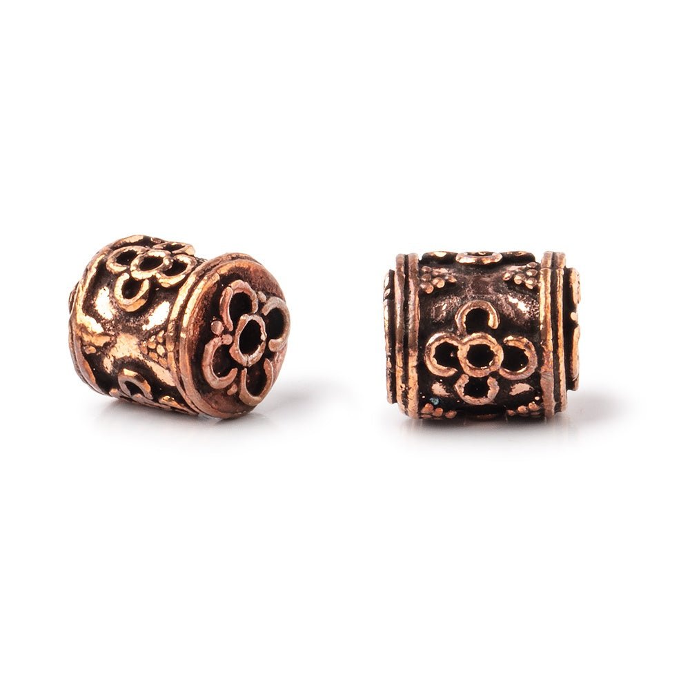 10x9mm Antiqued Copper Bali Design Tube Set of 2 Beads - Beadsofcambay.com