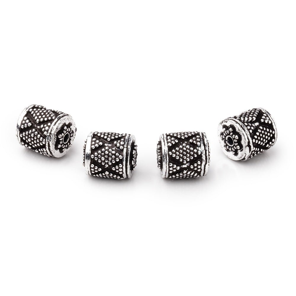 10x9mm Antiqued Silver Plated Copper Miligrain Tube Set of 4 Beads - Beadsofcambay.com