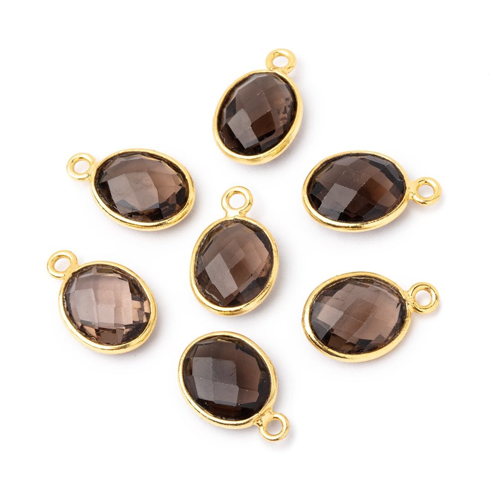 10x9mm Vermeil Bezel Smoky Quartz Faceted Oval Pendant 1 piece - Beadsofcambay.com