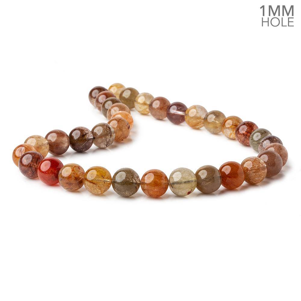 11-11.5mm Multi Rutilated Quartz plain round large hole beads 15.5 inch 34 pieces AA - Beadsofcambay.com