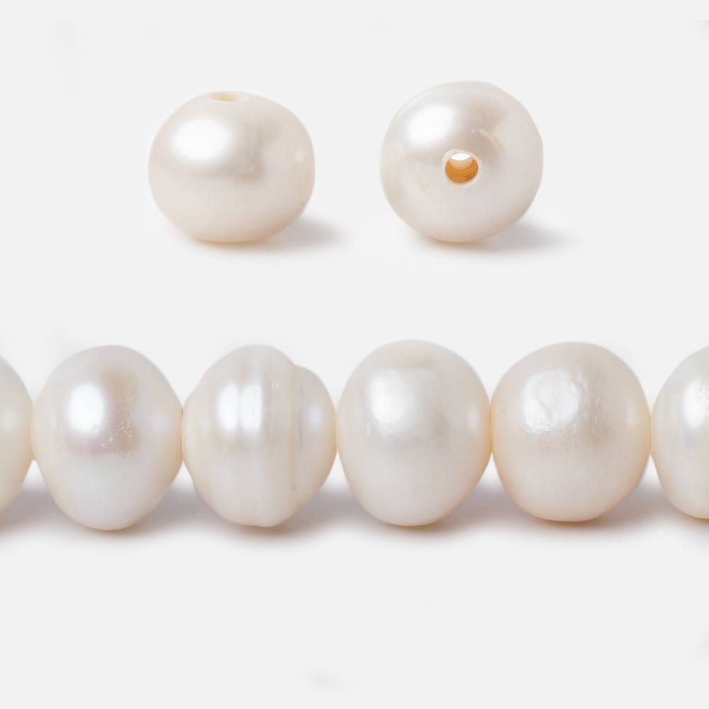 11-11.5mm Off White Ringed Baroque Large Hole pearls 8 inch 20 pieces - Beadsofcambay.com