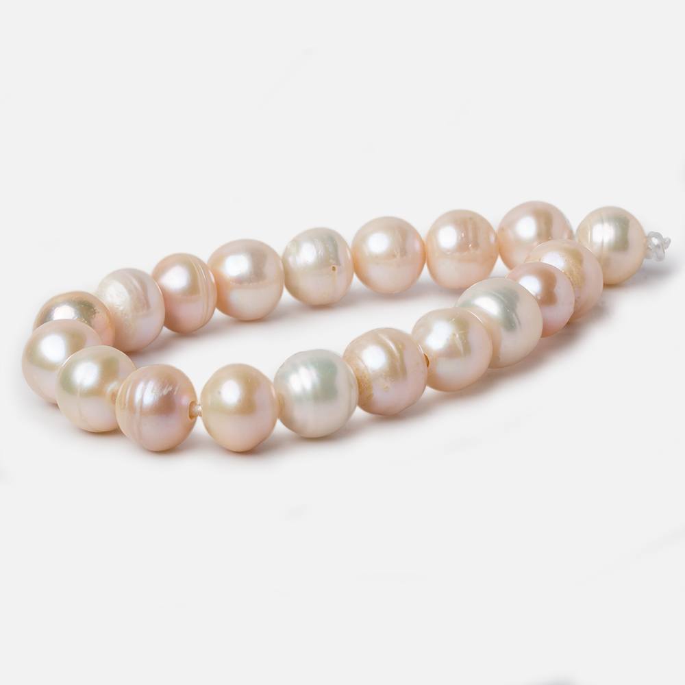 11-11.5mm Peach Ringed Baroque Large Hole pearls 8 inch 19 pieces - Beadsofcambay.com