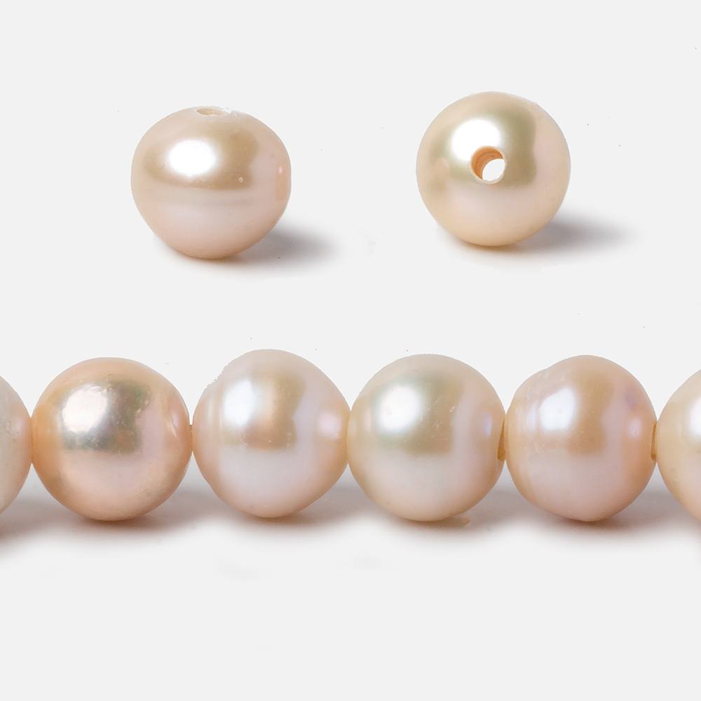 11-11.5mm Peach Ringed Baroque Large Hole pearls 8 inch 19 pieces - Beadsofcambay.com