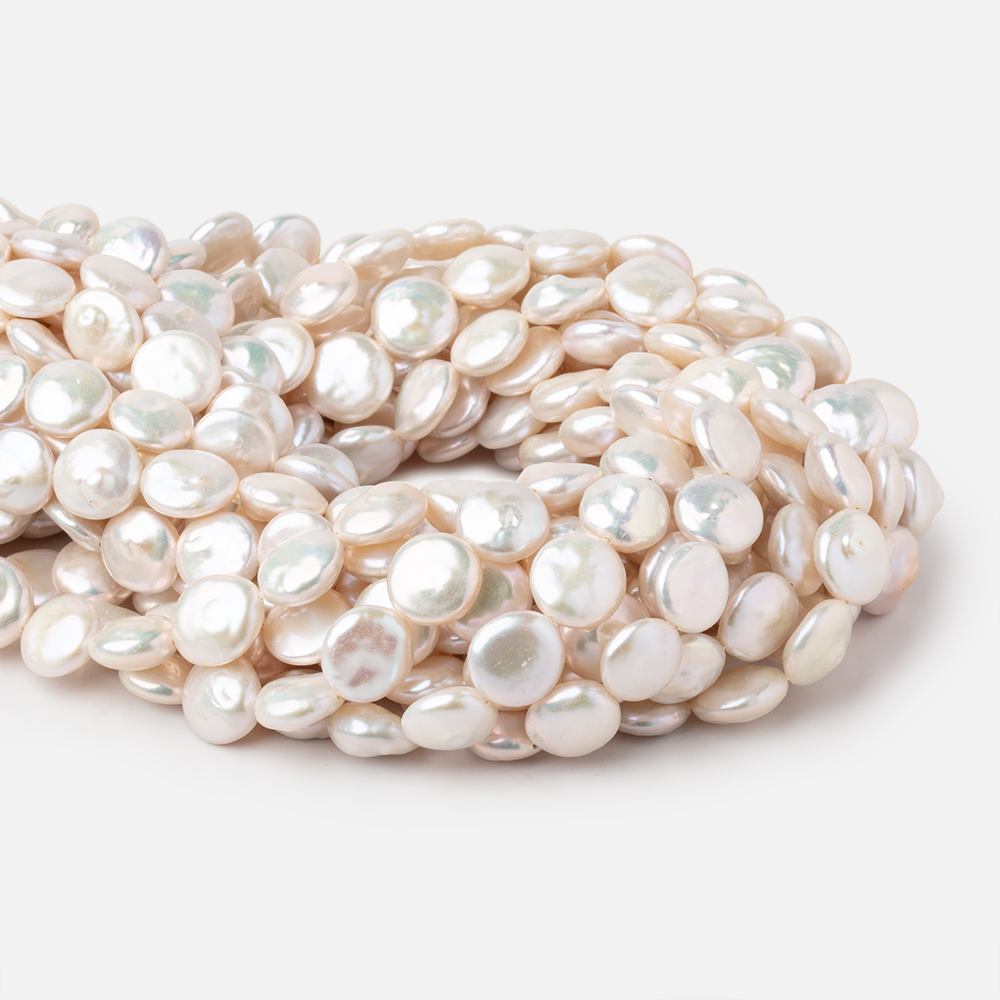 11-12mm Creamy White Coin Freshwater Pearls 15.5 inch 33 Beads AAA - Beadsofcambay.com