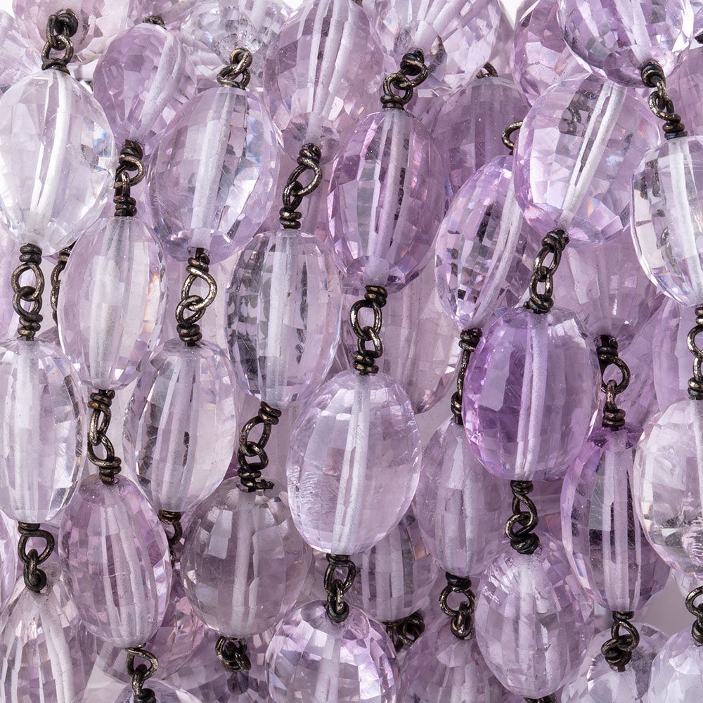 11-12mm Pink Amethyst Faceted Oval Beads on Black Gold over .925 Silver Chain - Beadsofcambay.com