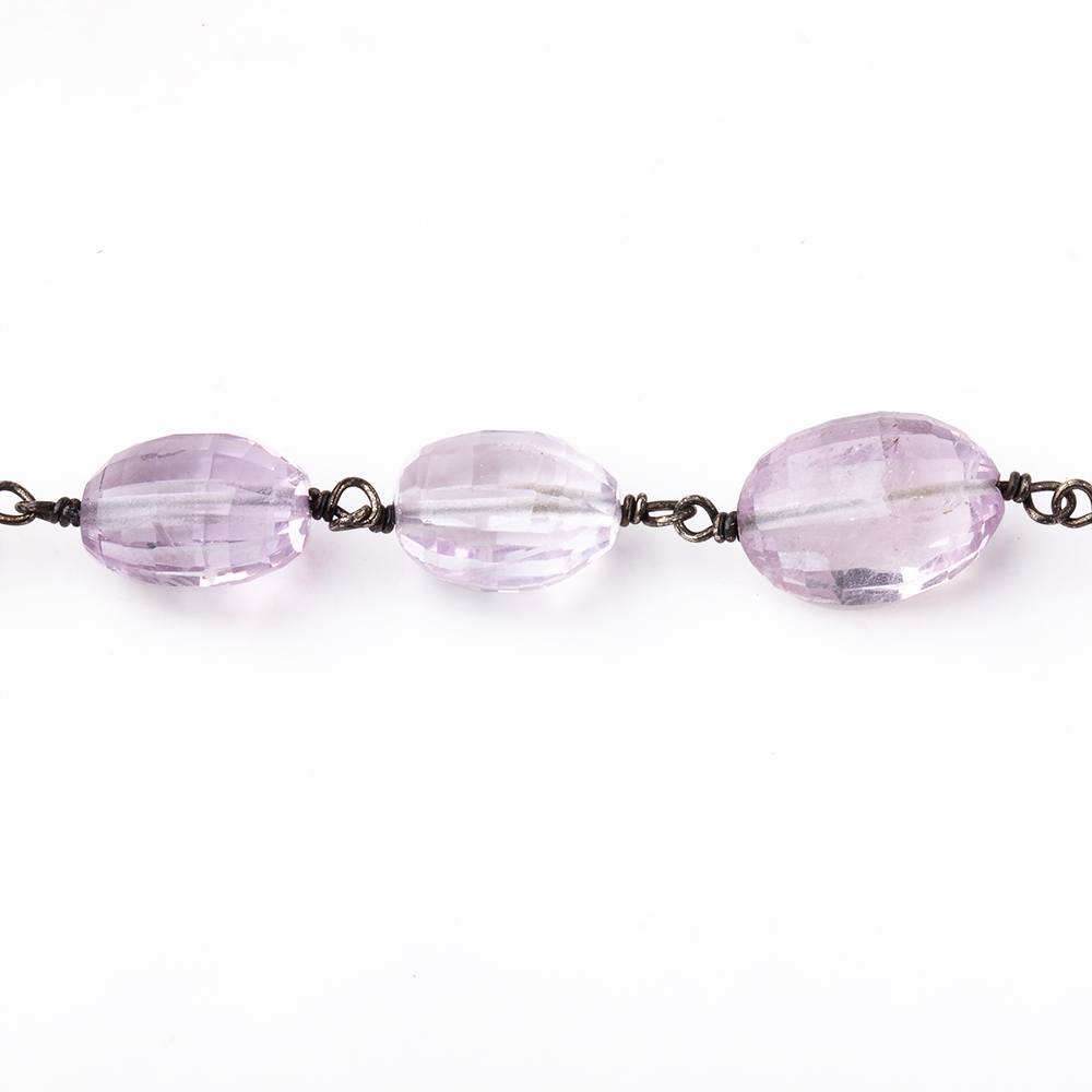 11-12mm Pink Amethyst Faceted Oval Beads on Black Gold over .925 Silver Chain - Beadsofcambay.com