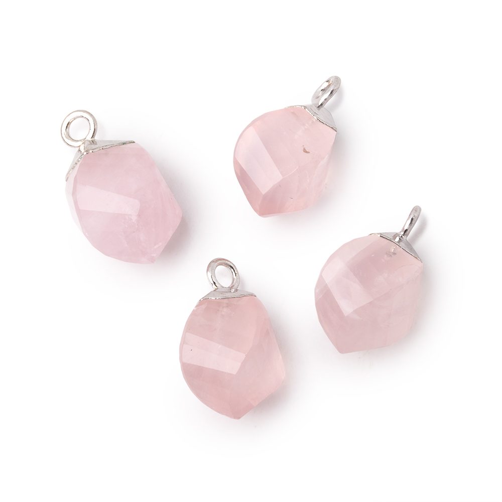 11-12mm Silver Leafed Rose Quartz Twist Focal Pendant 1 piece - Beadsofcambay.com
