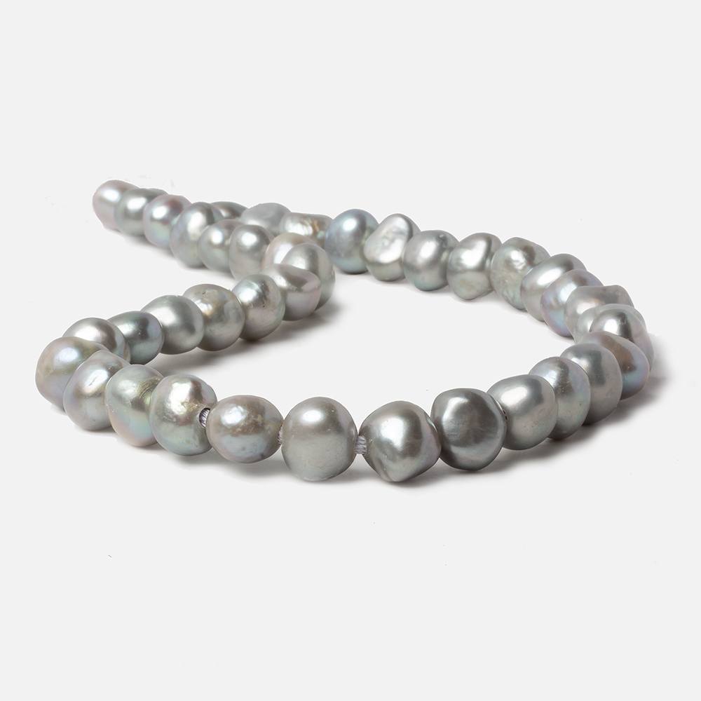 11-12mm Stainless Steel Silver Baroque large hole Freshwater Pearls 16 inch 39 pieces - Beadsofcambay.com