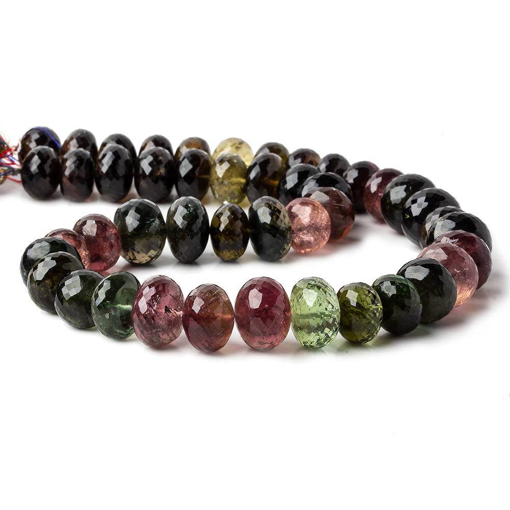 11-13.5mm Multi Color Tourmaline Faceted Rondelle Beads AAA Grade 45 pcs - Beadsofcambay.com