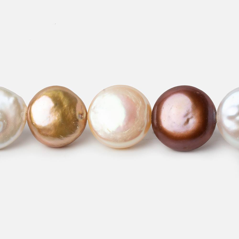11-13.5mm Tri-Color Coin Freshwater Pearls 15.5 inch 32 pieces A Quality - Beadsofcambay.com