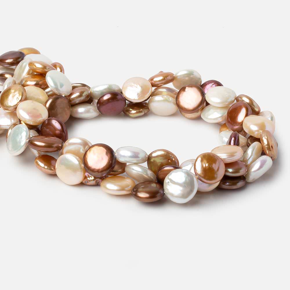 11-13.5mm Tri-Color Coin Freshwater Pearls 15.5 inch 32 pieces A Quality - Beadsofcambay.com