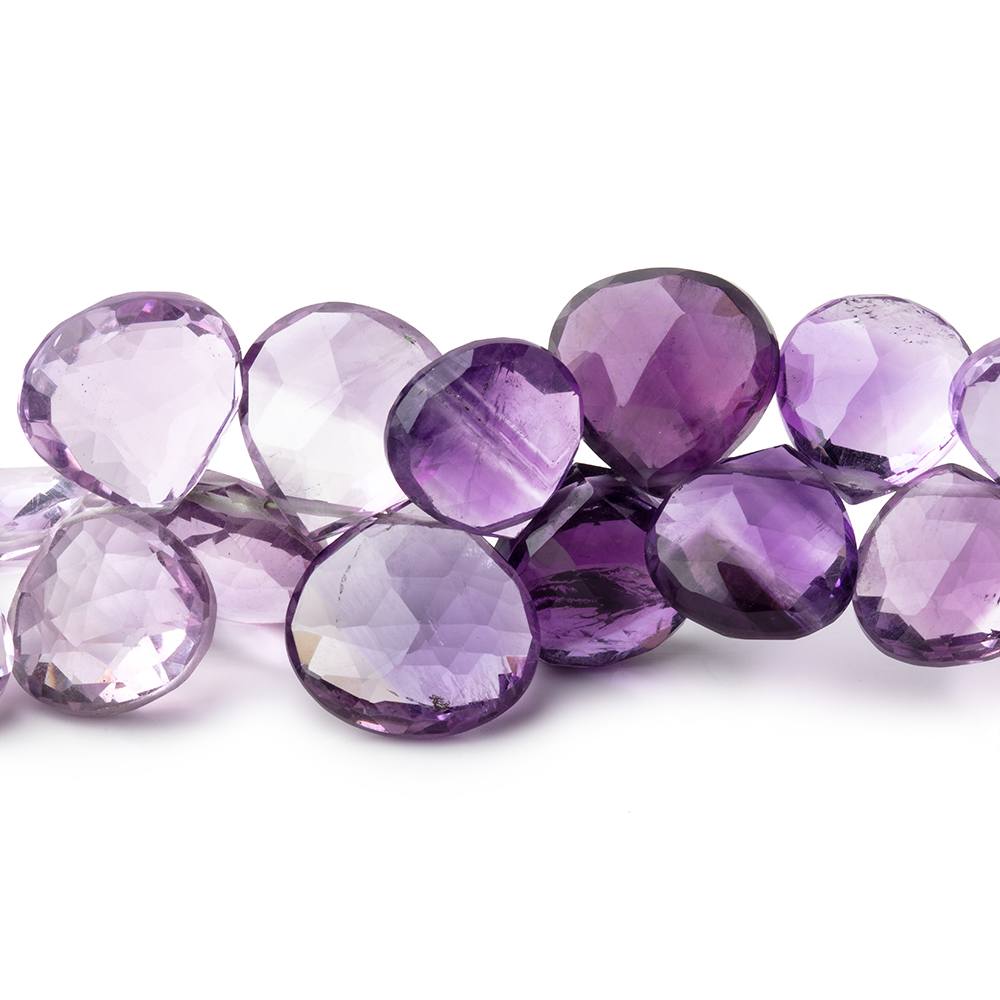 11-13mm Amethyst & Pink Amethyst Faceted Heart Beads 7 inch 37 pieces - Beadsofcambay.com