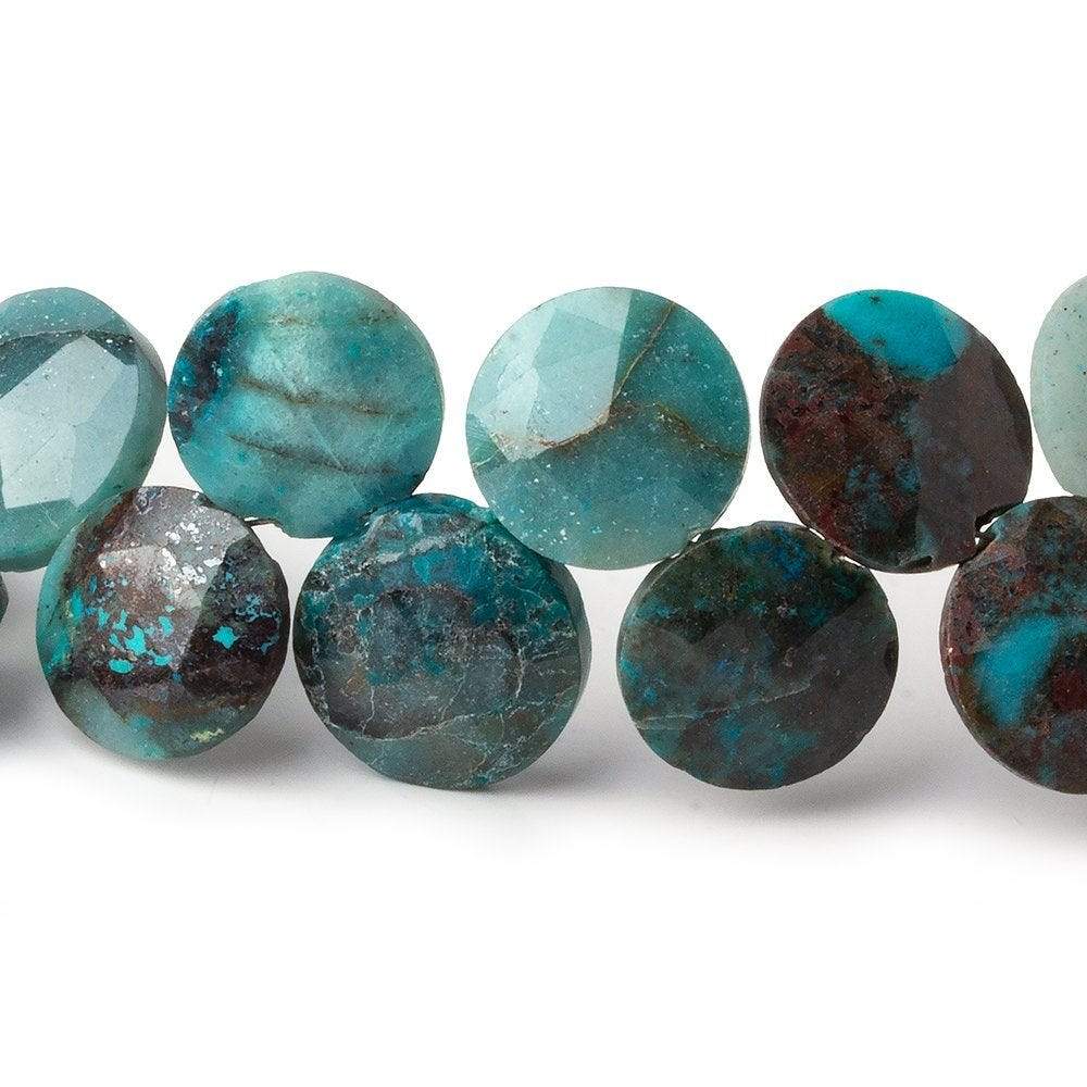 11-13mm Chrysocolla Top Drilled Faceted Coins 7.5 inch 28 Beads AA - Beadsofcambay.com