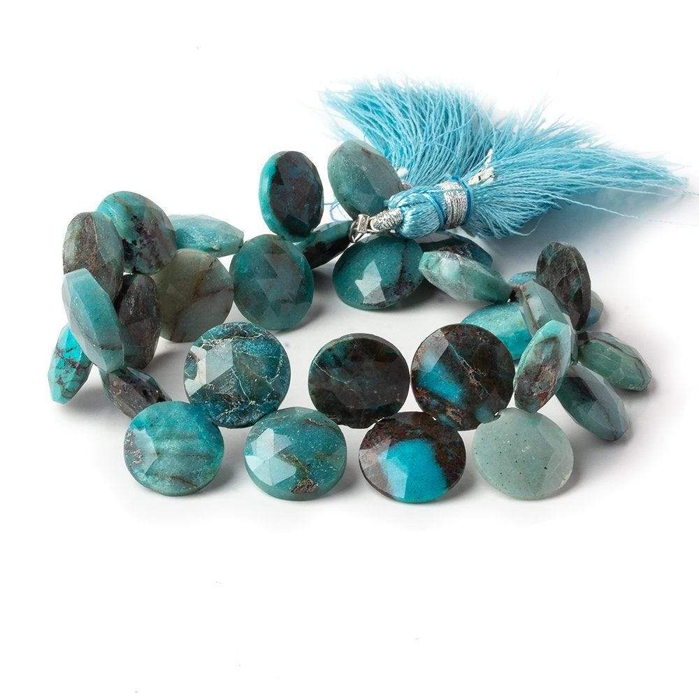 11-13mm Chrysocolla Top Drilled Faceted Coins 7.5 inch 28 Beads AA - Beadsofcambay.com