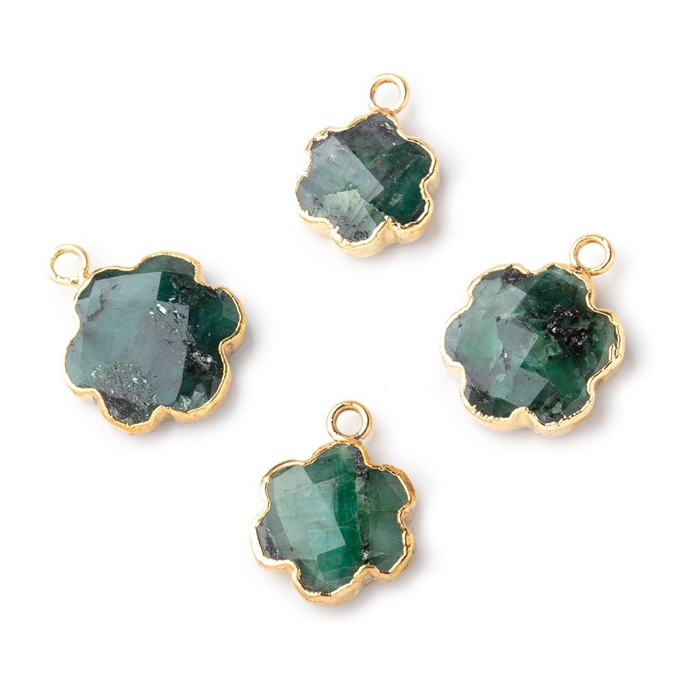 12-13mm Gold Leafed Emerald Faceted Flower Focal Pendant 1 piece - Beadsofcambay.com