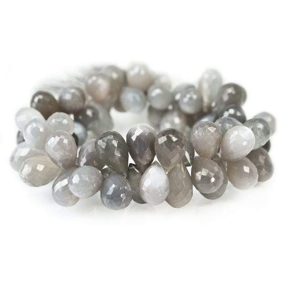 11-13mm Platinum Gray Moonstone Faceted Tear Drop Beads 8 inch 61 pieces - Beadsofcambay.com