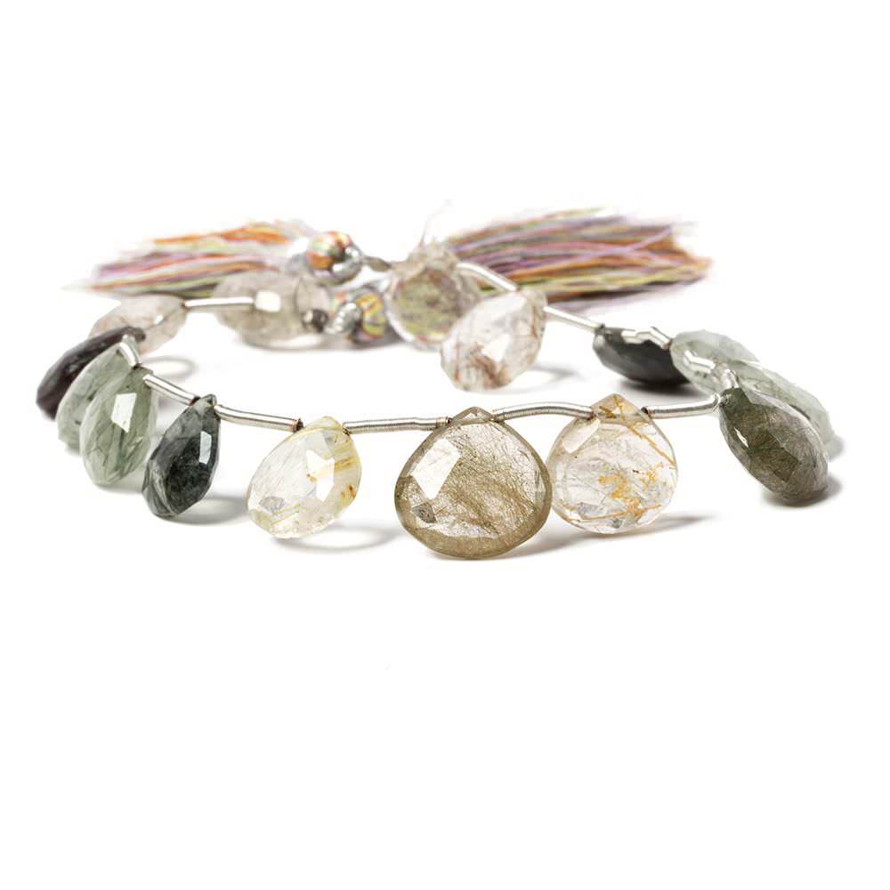 11-13mm Sagenitic Quartz Heart Briolette 8.25 inch 15 inch - Beadsofcambay.com