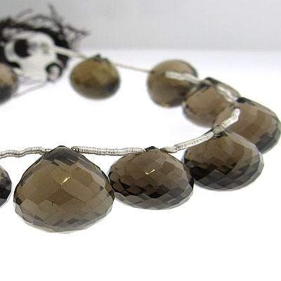 11-13mm Smoky Quartz Faceted Candy Kiss Beads 8 inch 15 beads - Beadsofcambay.com