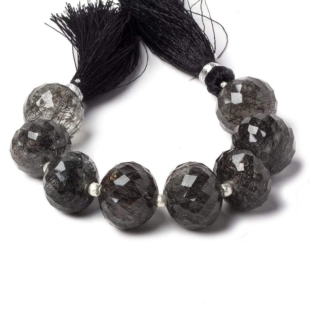 11-13mm Tourmalinated Quartz Large Hole concave faceted rondelles 4.5 inch 8 beads - Beadsofcambay.com