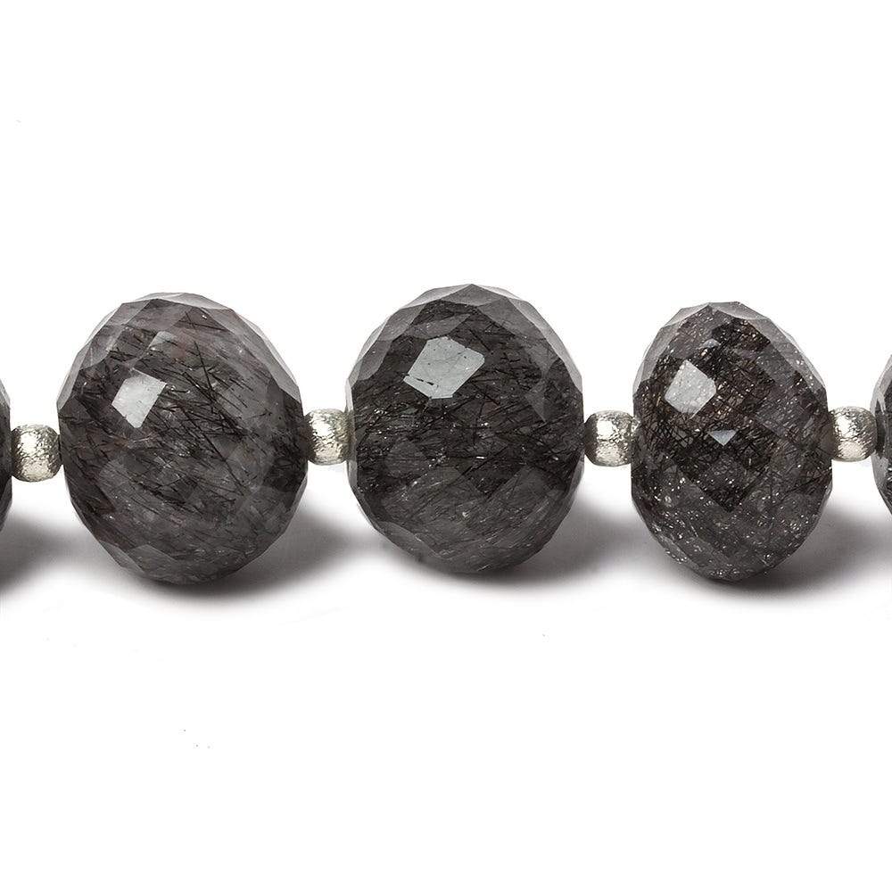 11-13mm Tourmalinated Quartz Large Hole concave faceted rondelles 4.5 inch 8 beads - Beadsofcambay.com