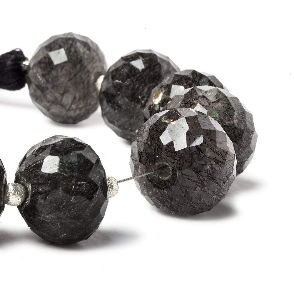 11-13mm Tourmalinated Quartz Large Hole concave faceted rondelles 4.5 inch 8 beads - Beadsofcambay.com