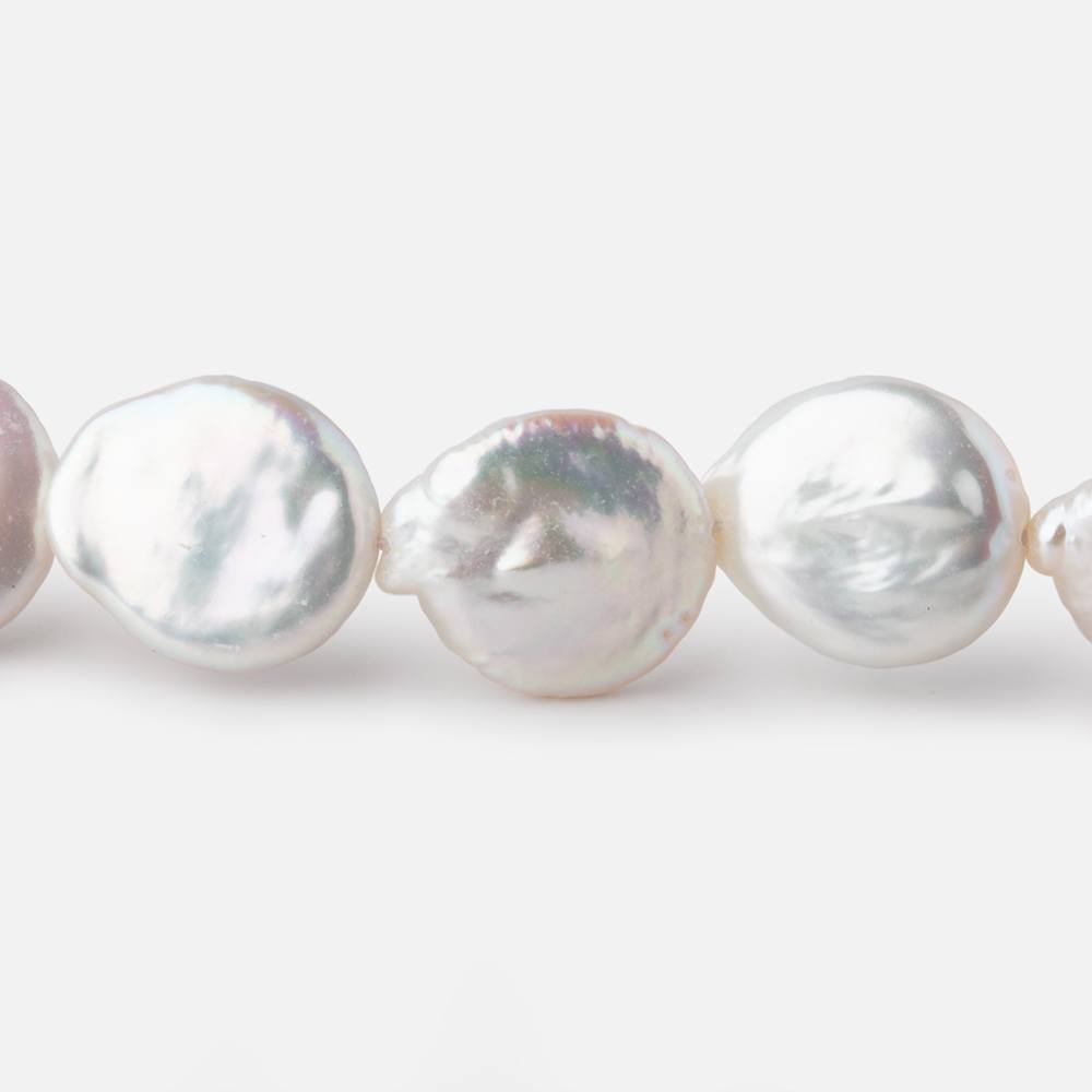 11-13mm White Coin Freshwater Pearls 15.5 inch 22 pieces - Beadsofcambay.com