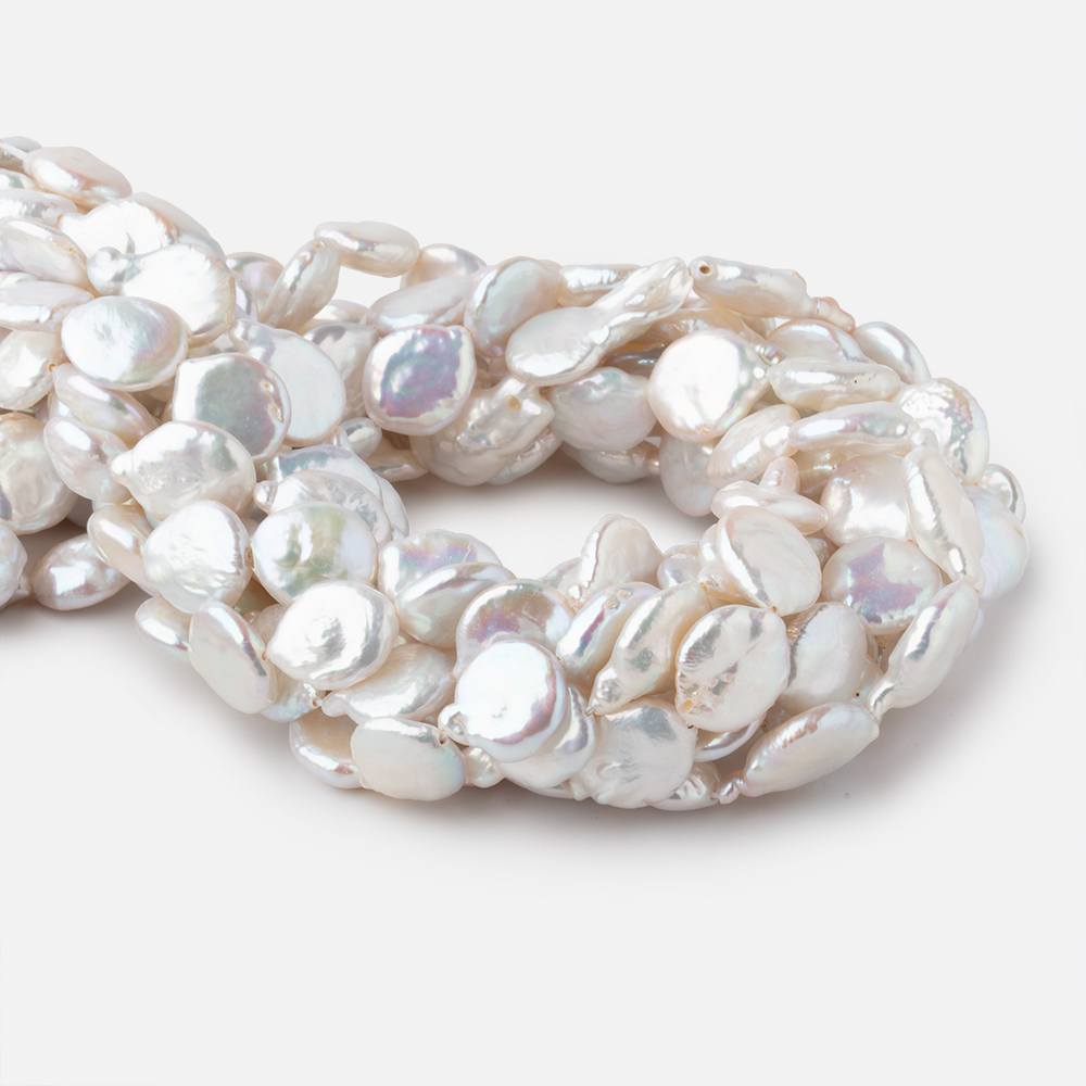 11-13mm White Coin Freshwater Pearls 15.5 inch 22 pieces - Beadsofcambay.com