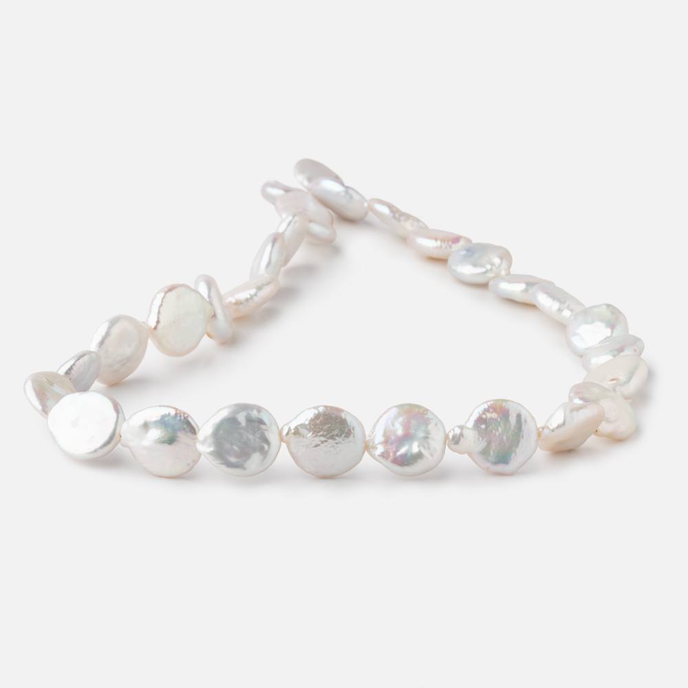 11-13mm White Coin Freshwater Pearls 15.5 inch 22 pieces - Beadsofcambay.com