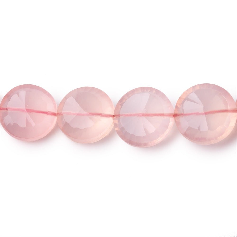 11-14mm Rose Quartz Brilliant Faceted Coin Beads 8 inch 17 pieces - Beadsofcambay.com