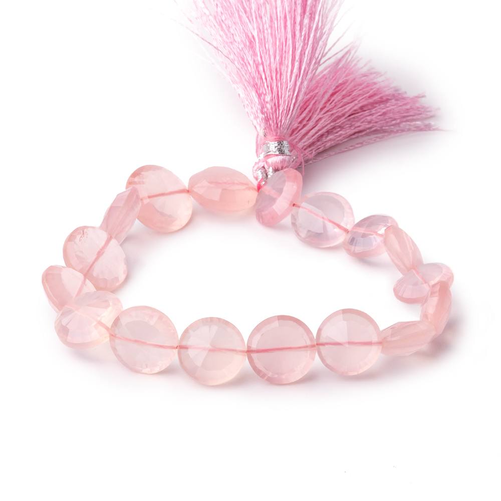 11-14mm Rose Quartz Brilliant Faceted Coin Beads 8 inch 17 pieces - Beadsofcambay.com