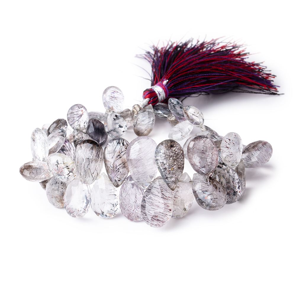 11-16mm Moss Amethyst & Tourmalinated Quartz Faceted Pears 7.5 inch 47 pcs - Beadsofcambay.com