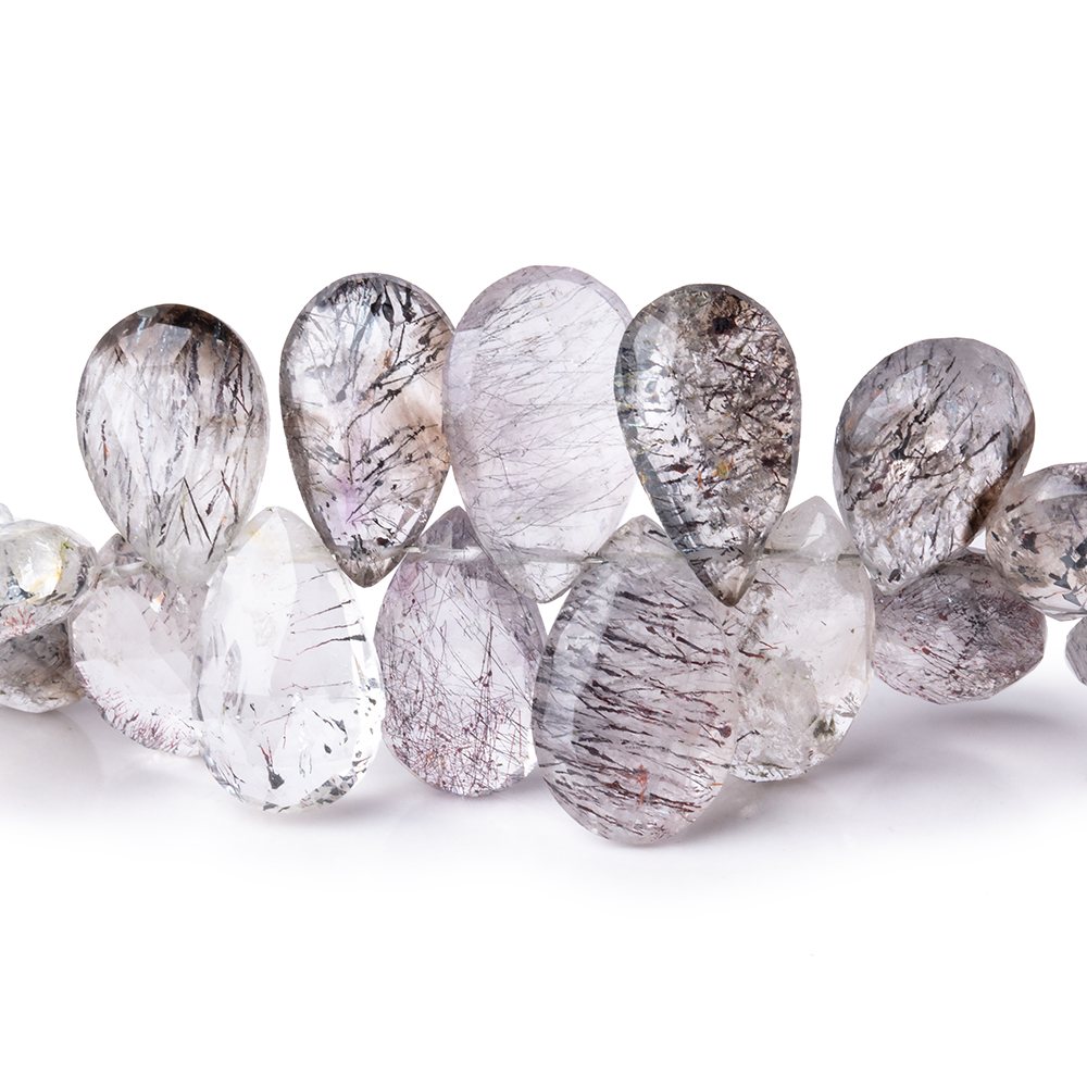 11-16mm Moss Amethyst & Tourmalinated Quartz Faceted Pears 7.5 inch 47 pcs - Beadsofcambay.com