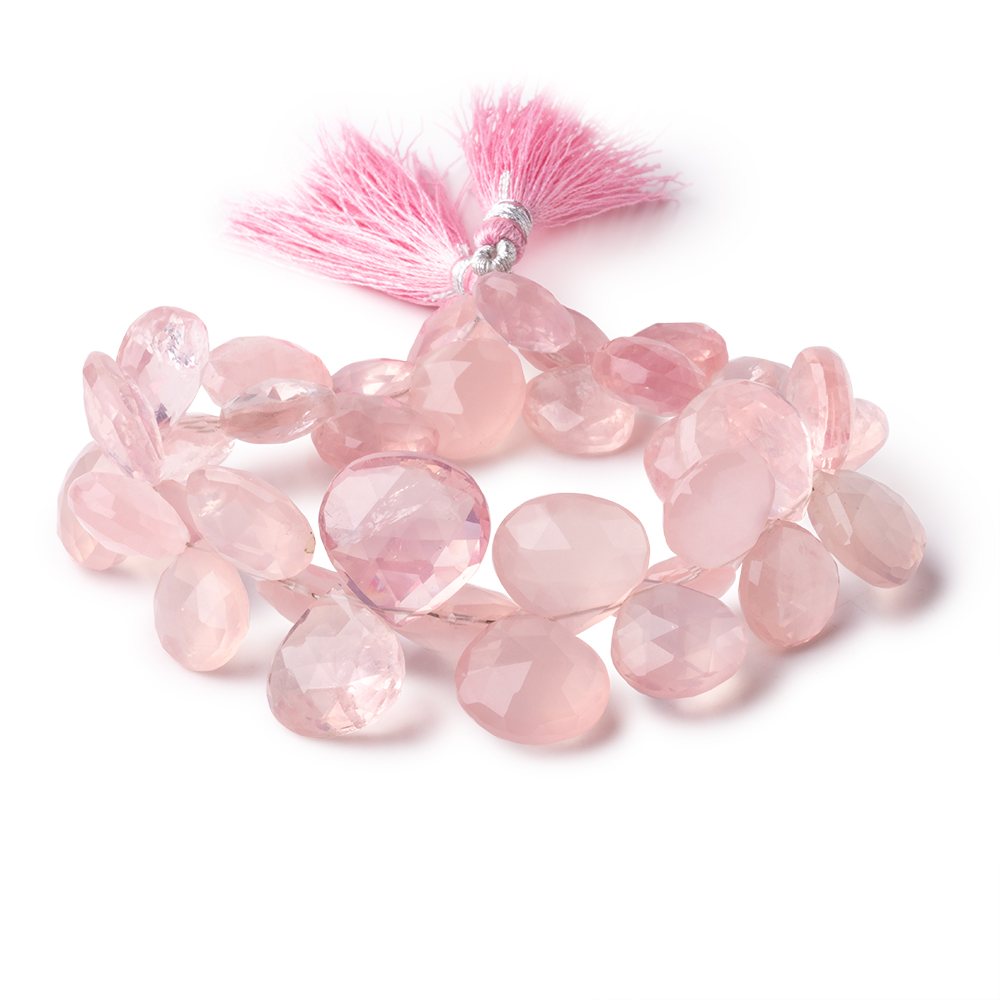 11-16mm Rose Quartz faceted hearts 8 inch 34 beads - Beadsofcambay.com