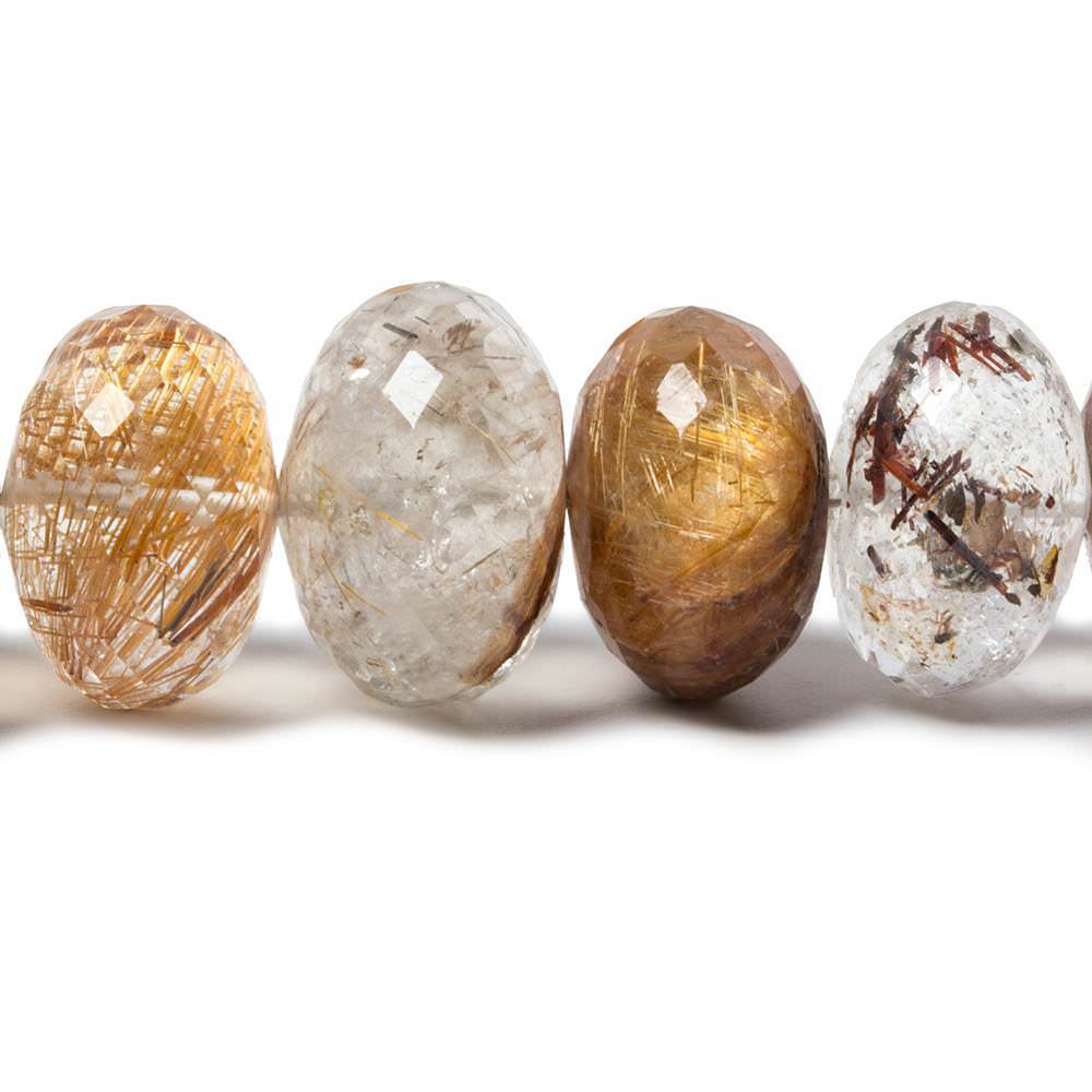 11-17mm Rutilated Quartz Faceted Rondelle Beads 16 inch 44 pieces - Beadsofcambay.com