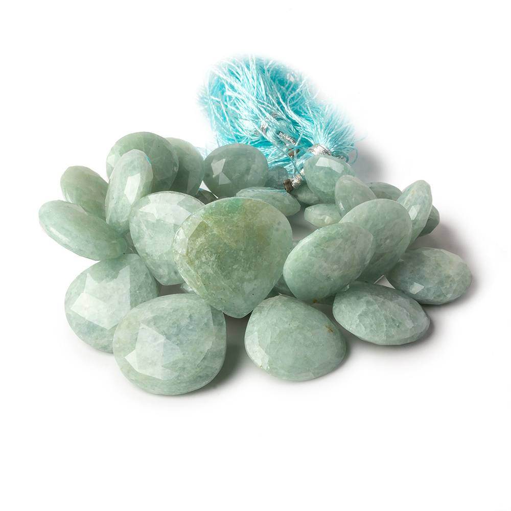 11-19mm Milky Aquamarine Faceted Heart Beads 7 inch 31 pieces - Beadsofcambay.com