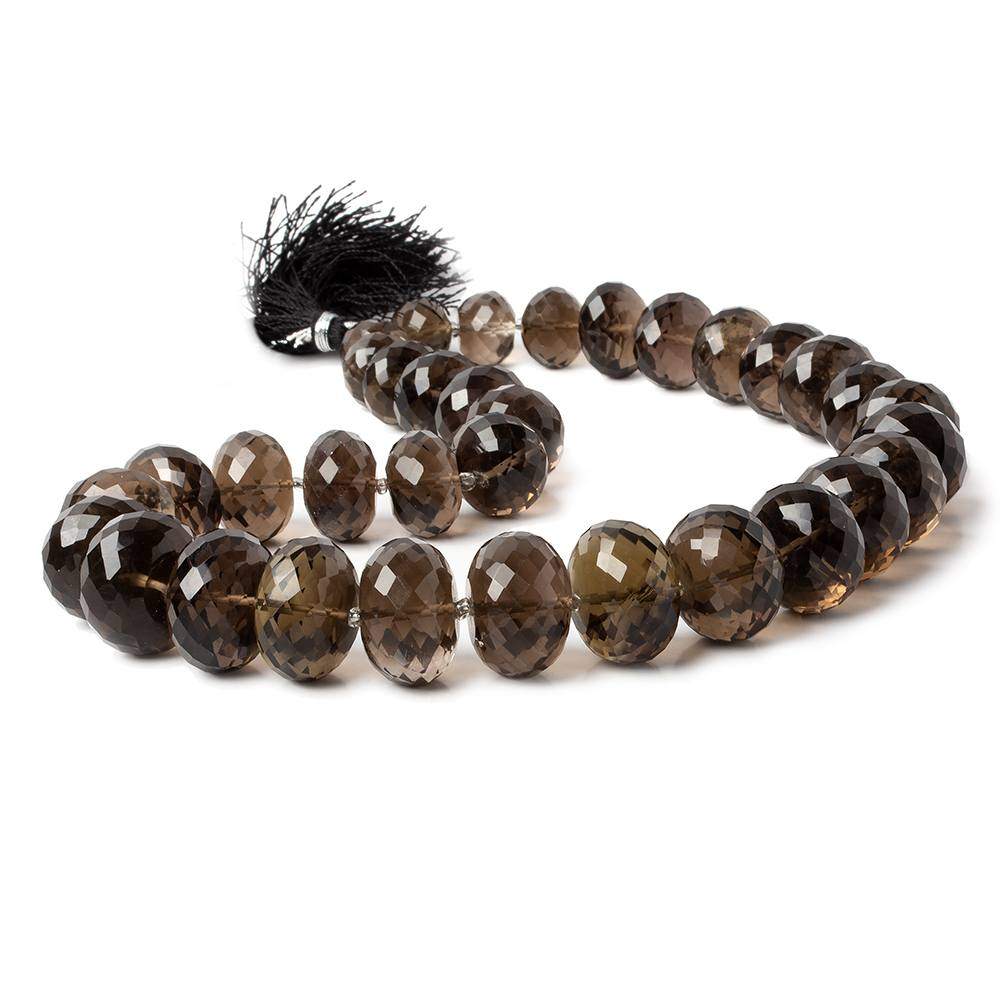 11-19mm Smoky Quartz Faceted Rondelle Beads 16 inch 34 pieces - Beadsofcambay.com