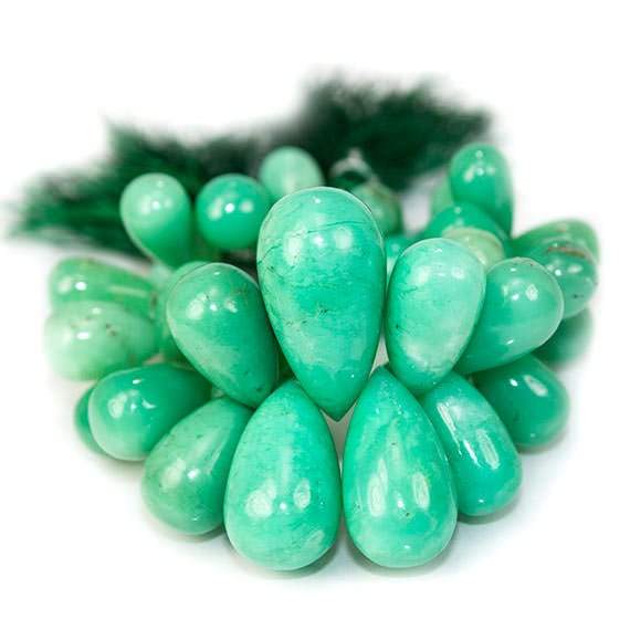 11-24mm Chrysoprase Plain Tear Drop Beads 5.5 inch 38 pieces - Beadsofcambay.com