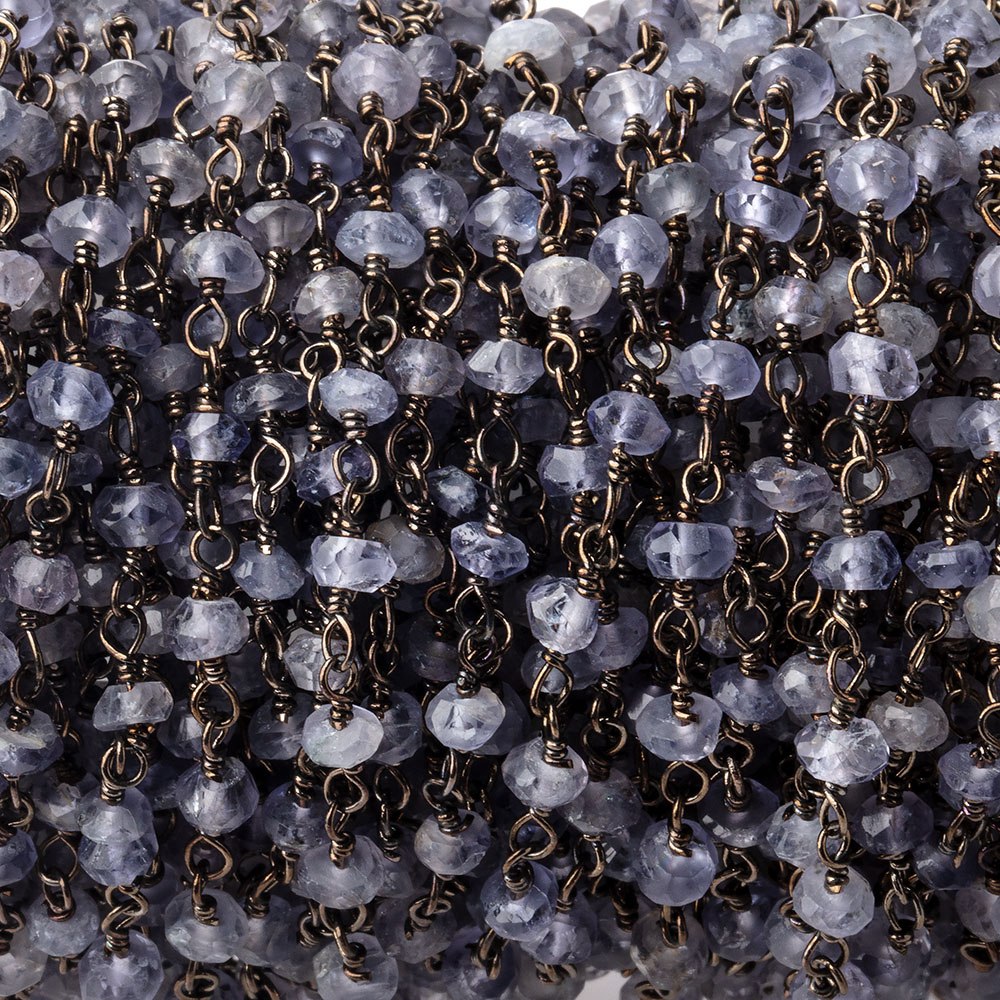 3mm Iolite faceted rondelle Black Gold Chain by the foot 36 pieces - BeadsofCambay.com