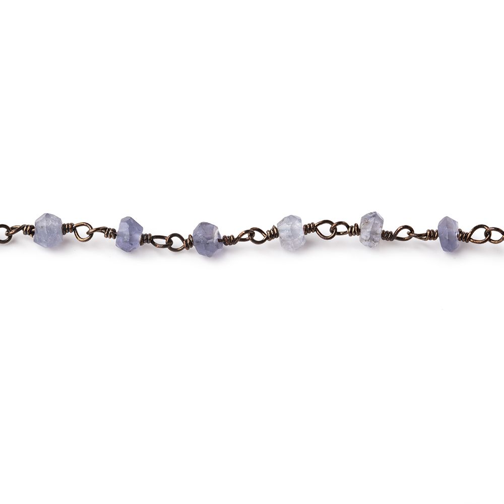 3mm Iolite faceted rondelle Black Gold Chain by the foot 36 pieces - BeadsofCambay.com