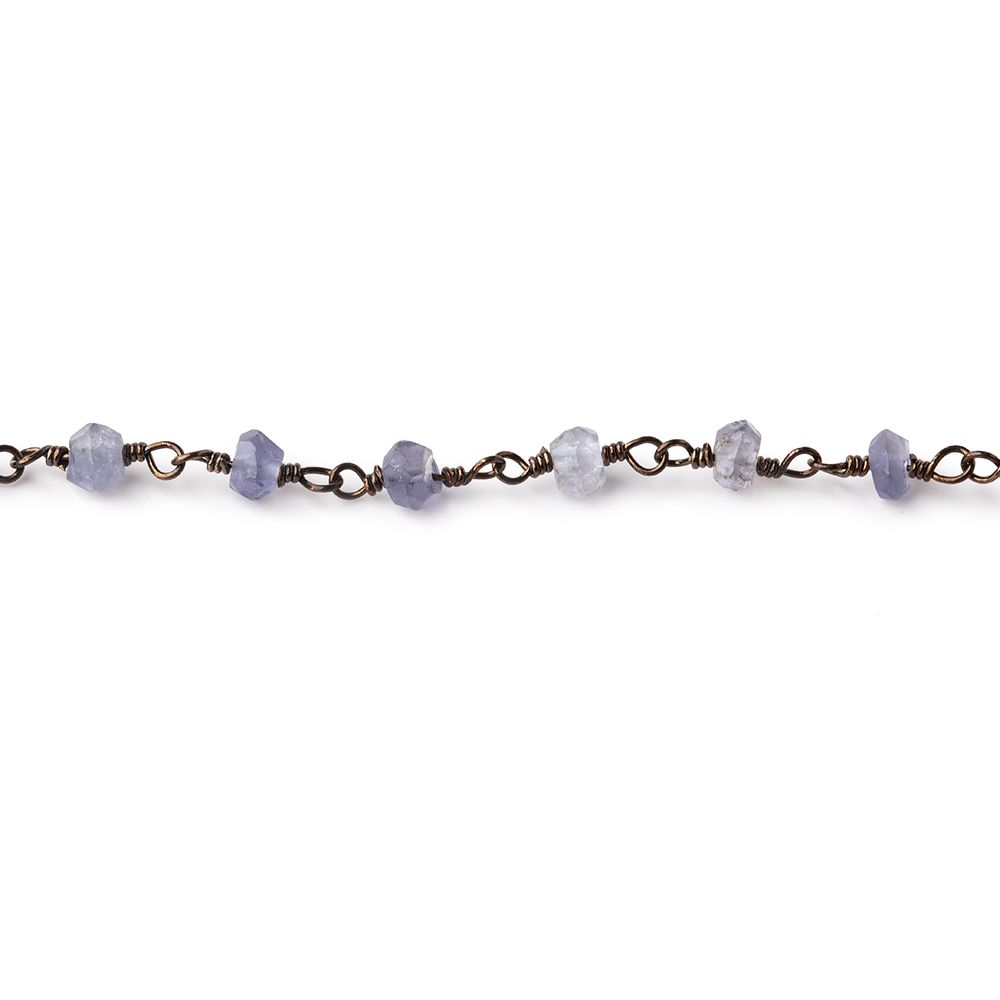 3mm Iolite faceted rondelle Black Gold Chain by the foot 36 pieces - BeadsofCambay.com