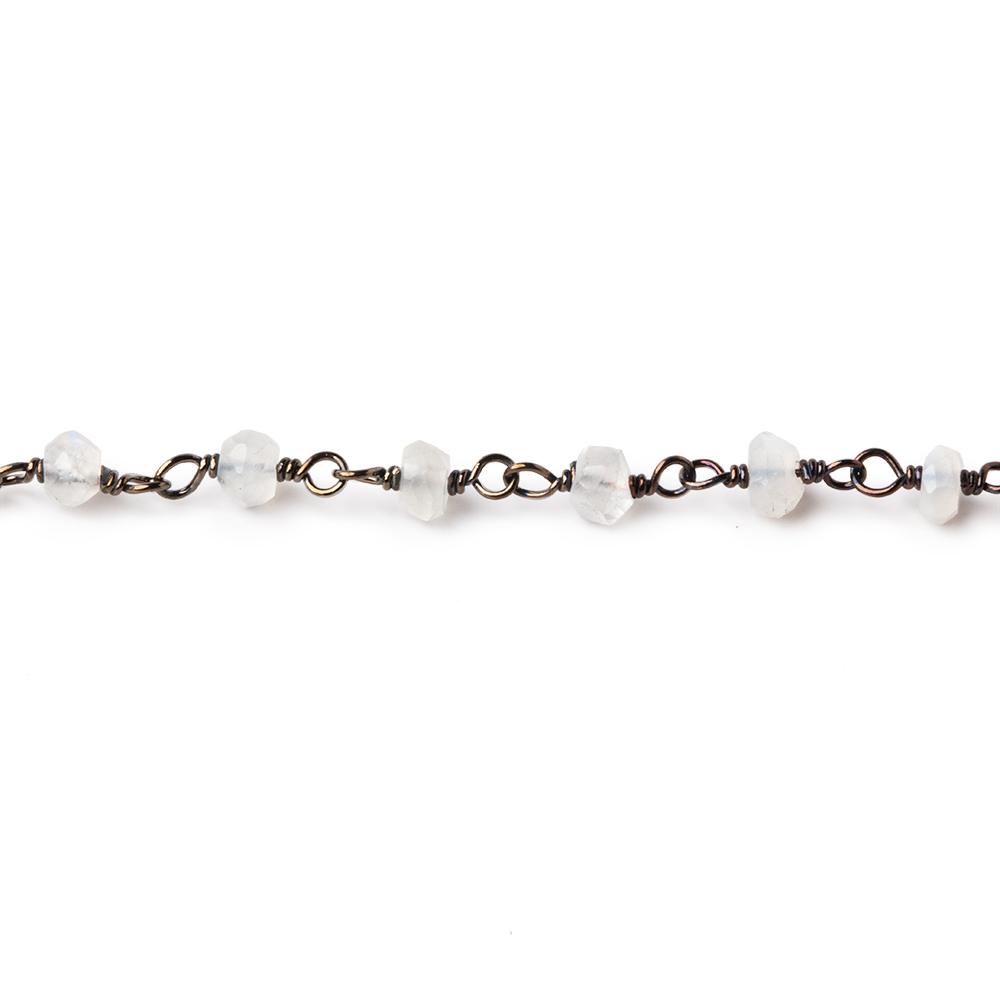 3mm Rainbow & White Moonstone faceted rondelle Black Gold Chain by the foot 36 pcs - BeadsofCambay.com