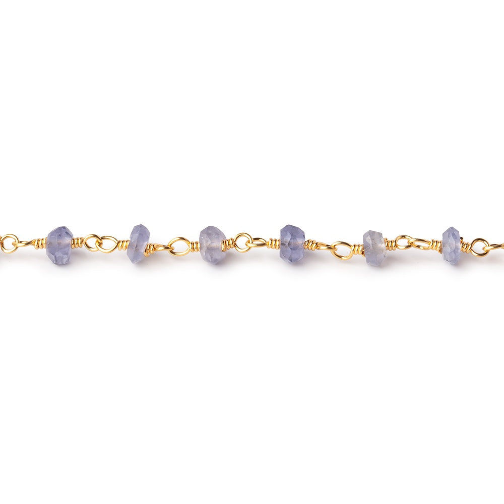 3mm Iolite faceted rondelle Gold Chain by the foot 36 pieces - BeadsofCambay.com